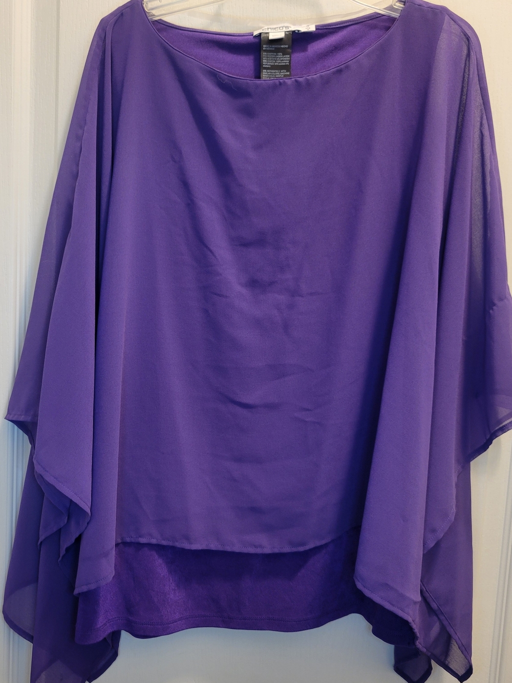 Chicos Travelers Chiffon Layered Top Size 0 US Small 4 Purple Cape Overlay Tank